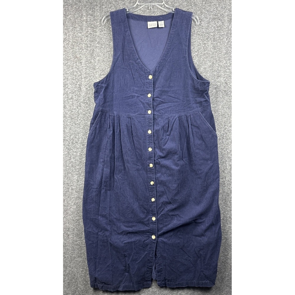 Laura Gayle Blue Corduroy Long Dress Size 18W Button‎ Sleeveless Pockets